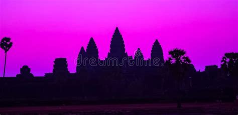 Sunrise Purple Bathing Pool of Angkor Wat Facade Silhouette Part of the Angkor Cambodia Stock ...