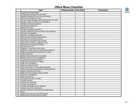 Office Move Checklist Excel | Templates at allbusinesstemplates.com