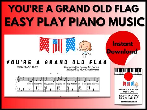 You're A Grand Old Flag Piano Sheet Music Instant DIGITAL MUSIC DOWNLOAD Beginner /adult Piano ...