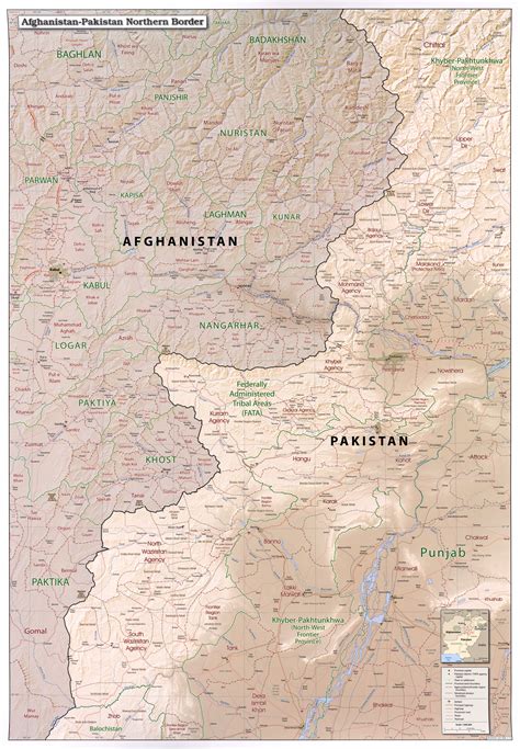 Large detailed Afghanistan-Pakistan northern border map with relief, administrative divisions ...