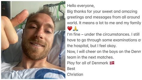 Christian Eriksen shares positive message from hospital 72 hours after ...