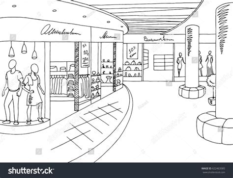 Shopping mall graphic black white interior sketch illustration vector #Sponsored , #Sponsored ...