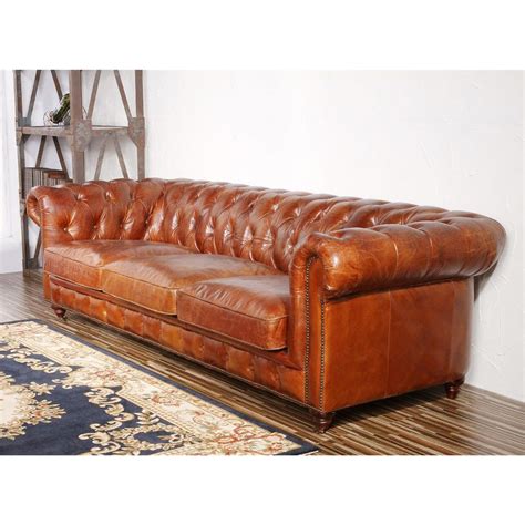 Pasargad Home Genuine Leather Chester Bay Tufted Sofa | Chairish ...