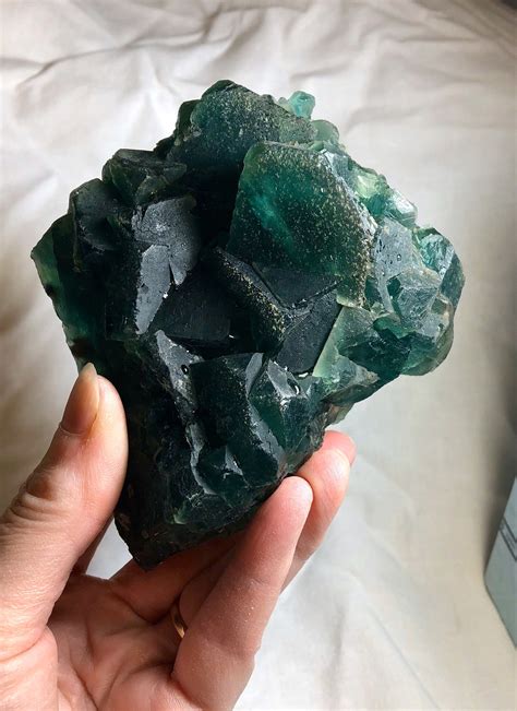 1048g Large Dark Green Cubic Fluorite Crystal Cluster Specimen