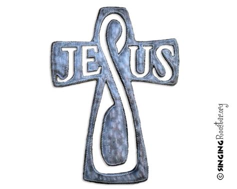 Jesus Metal Cross- handmade in Haiti from upcycled steel