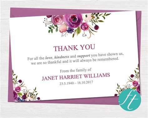 Funeral Thank You Card | Purple Roses – Funeral Templates