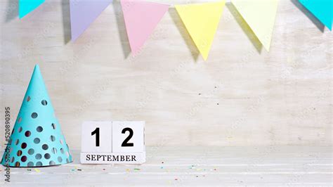 Birthday September 12 on the calendar. Happy birthday card with date copy space. Holiday ...