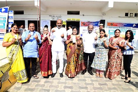 BJP National General Secretary Bandi Sanjay Kumar shows his finger marked with indelible ink ...