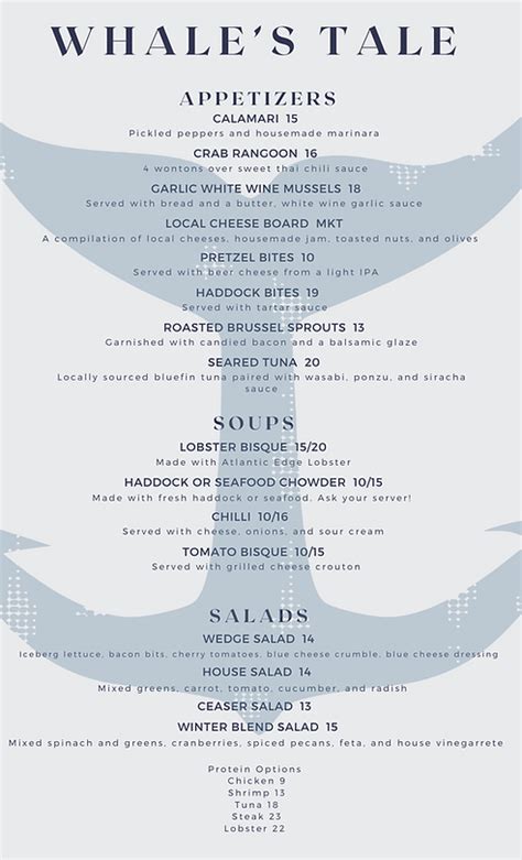 Whale's Tale Menu | Carousel Marina