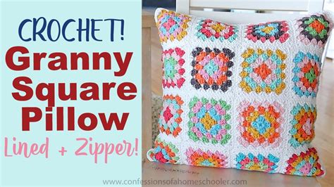 EASY CROCHET: Granny Square Pillow Tutorial (Fully lined + Zipper ...