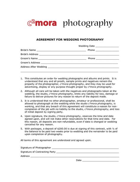 Wedding Photographer Contract Template Free