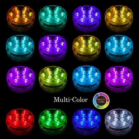 2 Pack Remote Controlled 10 LED Multi-Color Submersible LED Light