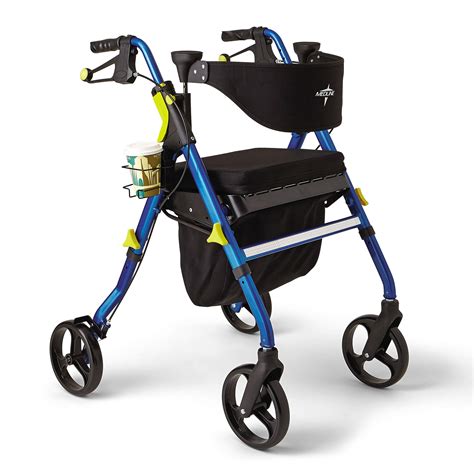 Medline Premium Empower Rollator Walker with Seat, Folding Rolling Walker with 8-inch Wheels ...