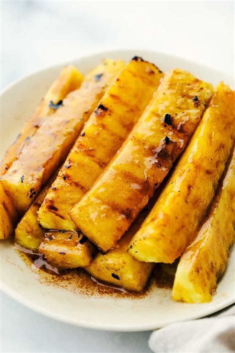 Pineapple spears that get coated in a buttery brown sugar cinnamon glaze and caramelize on the ...