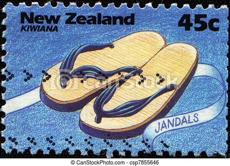 New zealand - circa 1994: a stamp printed in new zealand shows jandals ...