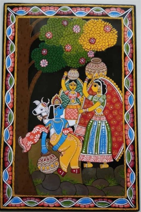 Radha Krishna, Tikuli Art - Size (18"x12") - International Indian Folk ...