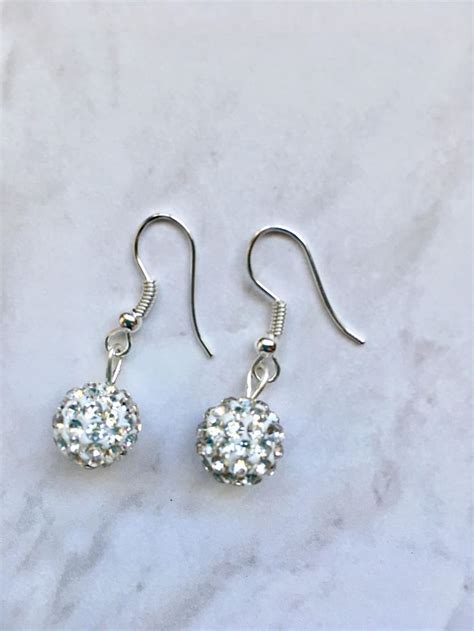 Silver Disco Ball Earrings, Silver Crystal Earrings, Disco Ball Beads ...