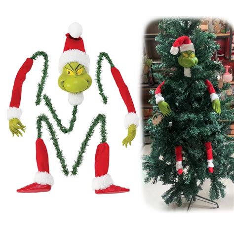 Grinch Christmas Tree Topper, Furry Green Head For Grinch Christmas Tree Decorations, Seuss The ...