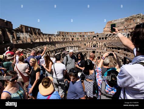 Rome. Italy. Crowds of tourists inside the Roman Colosseum Stock Photo - Alamy