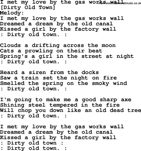 Old English Song Lyrics for I Met My Love By The Gas Works Wall, with PDF