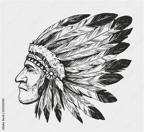 Sketch of native american man. Hand drawn sketch converted to vector Stock Vector | Adobe Stock