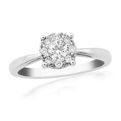 9ct White Gold Diamond Halo Engagement Ring