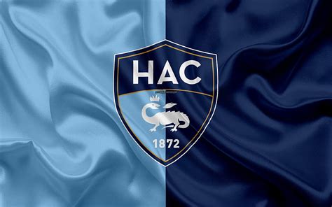 Le Havre AC silk texture, logo, blue silk flag, French football club ...