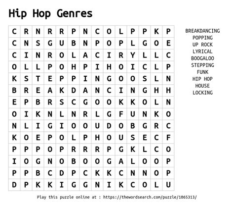 Hip Hop Genres Word Search