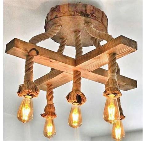 Natural Wood Log Farmhouse Chandelier handmade Rope Ceiling - Etsy ...