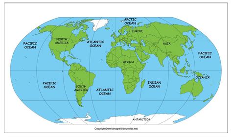 Printable Map of World with Ocean | World Map With Countries