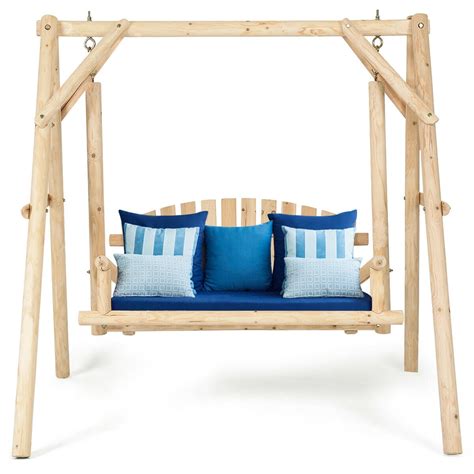 Costway A-Frame Wooden Porch Swing Outdoor garden rural Torched Log Curved Back Bench - Walmart.com