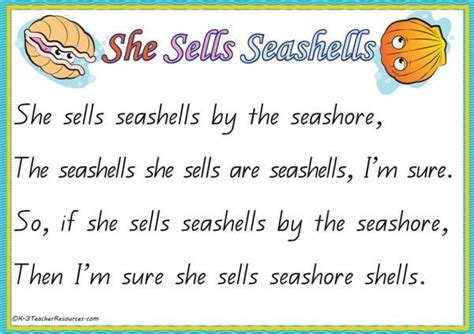 Image result for she sells seashells by the seashore | Tongue twisters ...