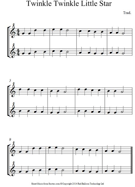 Twinkle, Twinkle, Little Star sheet music for Recorder Duet - 8notes.com