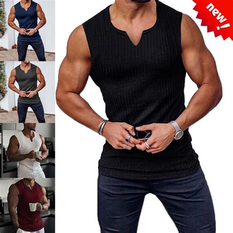 New Men Summer Tank Top Solid Color Sleeveless Vest Tops Gym Fitness ...