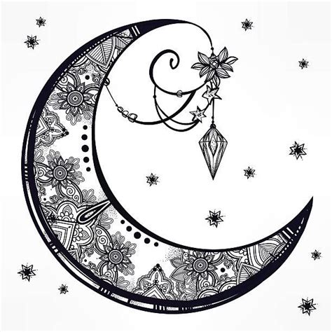 Ornate crescent moon illustration. vector art illustration | Crescent ...