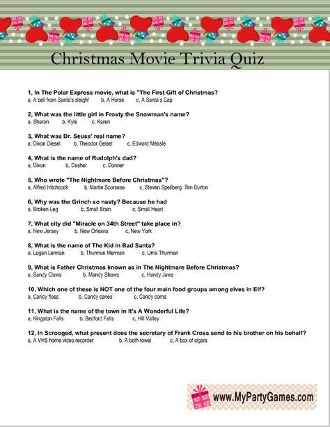 Free Printable Christmas Movie Trivia Quiz Game | Christmas movie trivia, Movie trivia quiz ...