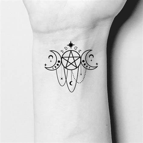 Triple Moon Goddess Pentacle Temporary Tattoo / Occult Fake - Etsy