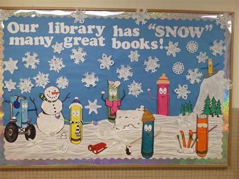 Winter Elementary School Library bulletin board. Students can make the snowflakes… | Winter ...