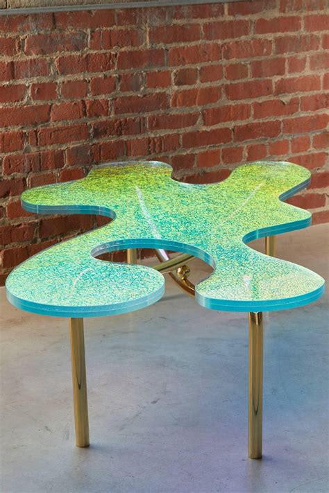 21st Century Custom-Made Contemporary Solid Brass and Crazy Glass Coffee Table For Sale at 1stdibs