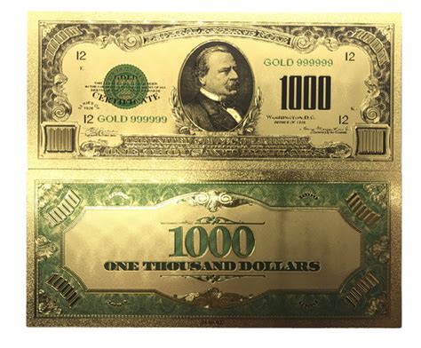 Collectible 1000 Dollar American Bill 24k Gold Plated Fake Banknote Currency for Decoration ...