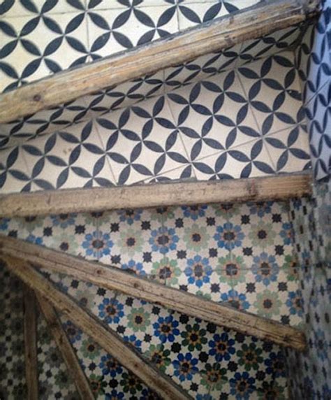 Chez Morocco: Moroccan cement tile stairs.