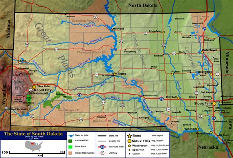 Map of South Dakota (Topographic Map) : Worldofmaps.net - online Maps and Travel Information