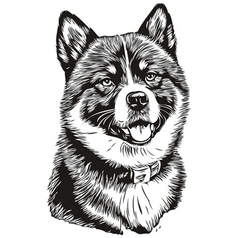 Premium Vector | Akita dog engraved vector portrait face cartoon ...