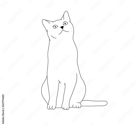 Vector isolated one sitting cat looking up colorless black and white contour line drawing Stock ...