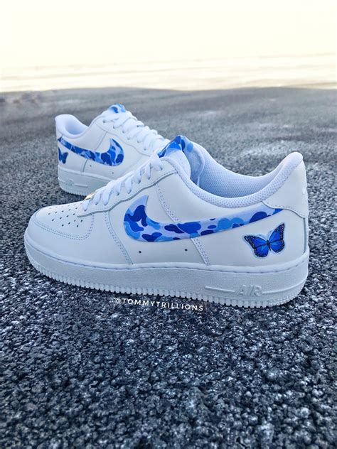 Custom Nike Air Force 1 Shoes Butterfly Camo Blue White ALL | Etsy