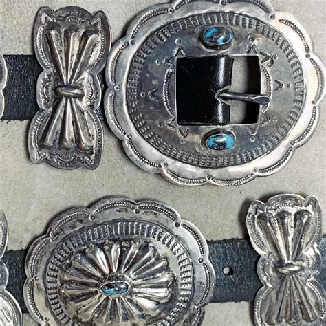 Concho Belt in Sterling Silver with Belt Buckle, 7 Conchos and 8 Butterflies with Persian Turquoise