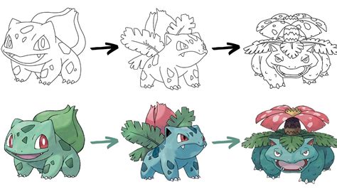 How To Draw BULBASAUR, IVYSAUR & VENUSAUR POKÉMON // Bulbasaur ...