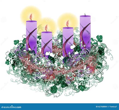 Decorated Floral Advent Wreath with Three Advent Candles Burning Stock Illustration ...