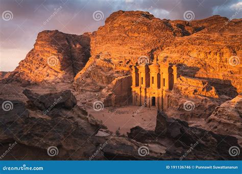 The Monastery or Ad Deir at Beautiful Sunset in Petra Ruin and Ancient ...