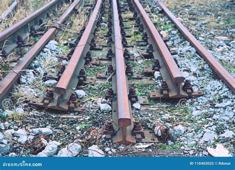 Abandoned Rusty Rails. Steel Rails at Old Closed Railway Station Stock Photo - Image of foundry ...